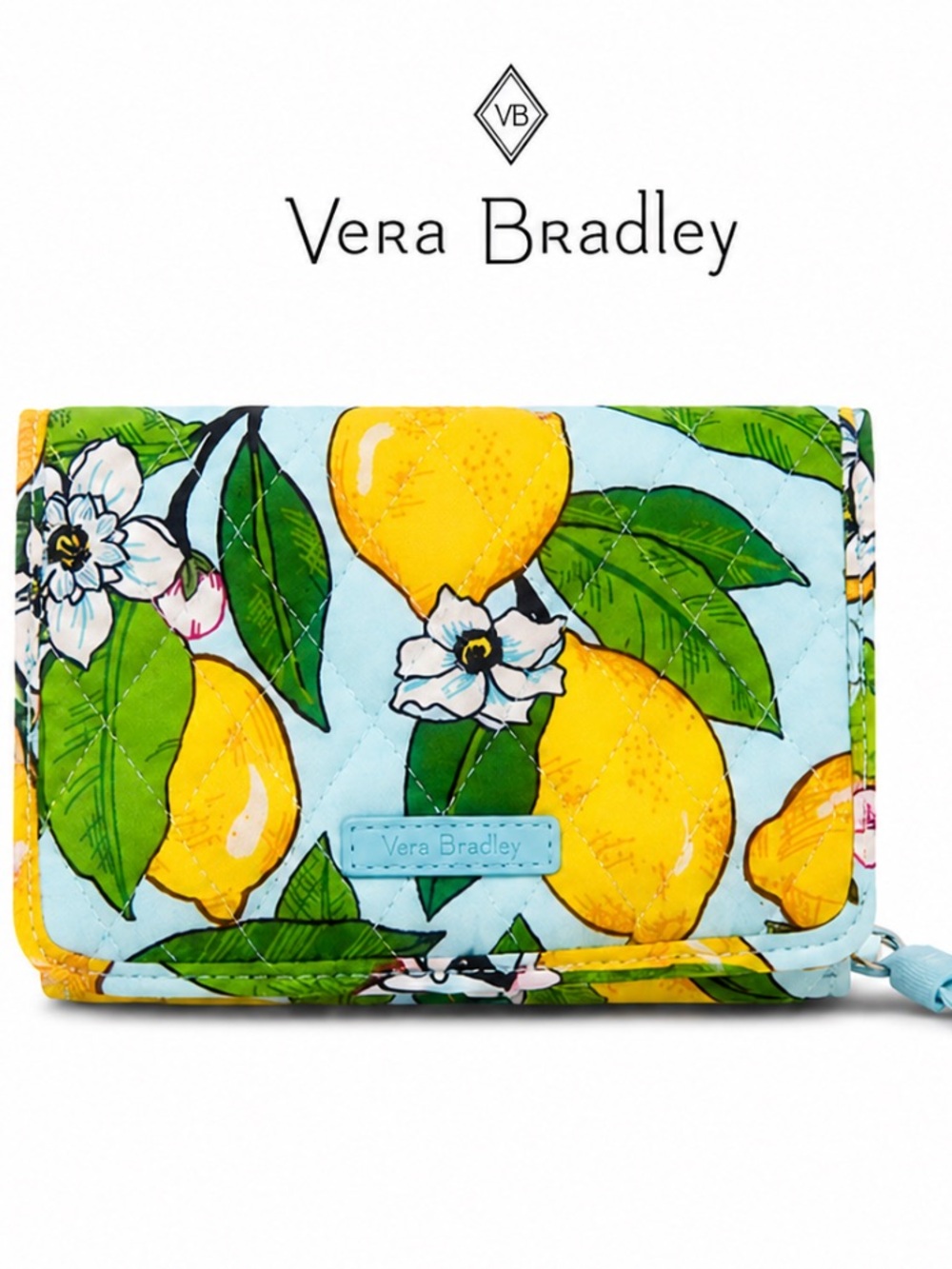 Vera Bradley Lemon Print Quilted Zip Wallet in Yellow & Light Blue